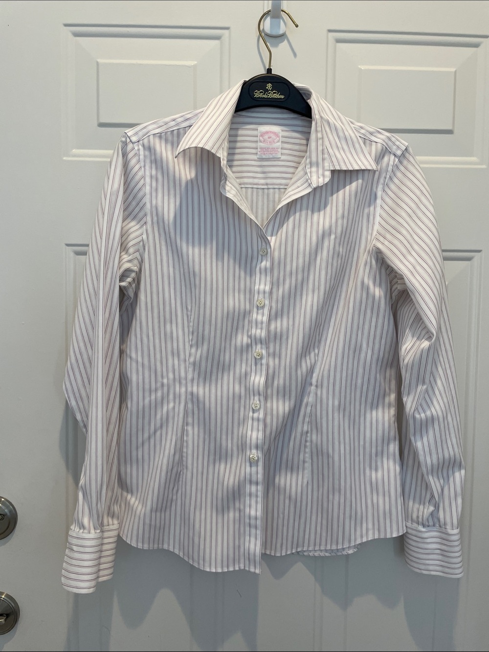 Brooks Brothers White Button-Down Shirt with Light Gray Stripes